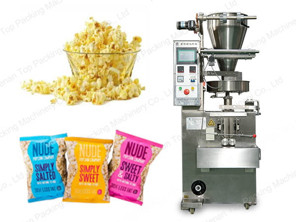 The granule packing machine is for various materials, like popcorn.