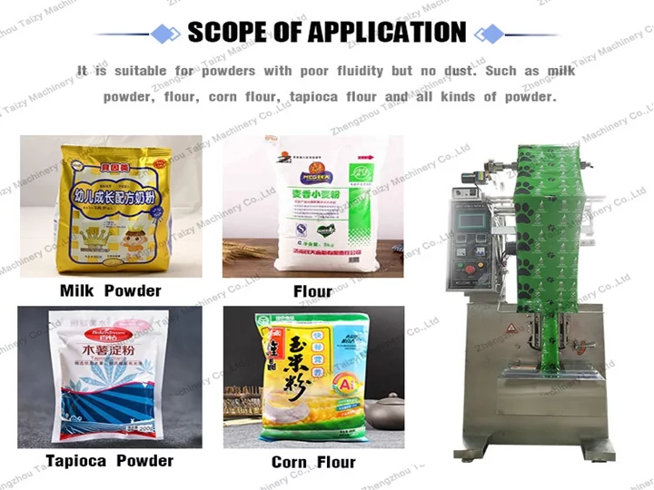 Aplicação de máquina de embalagem de pó