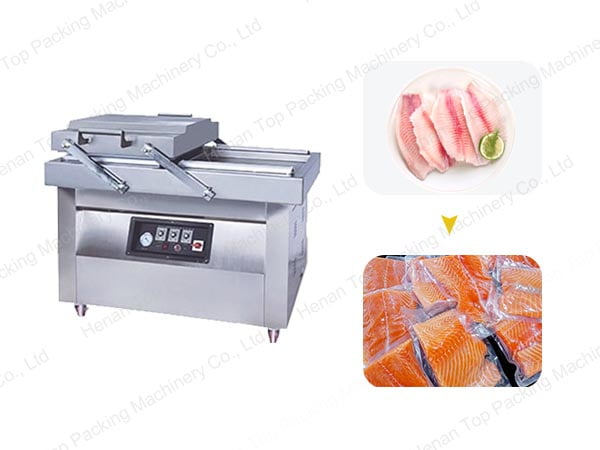 Salmon vacuumed by double room vacuum sealer