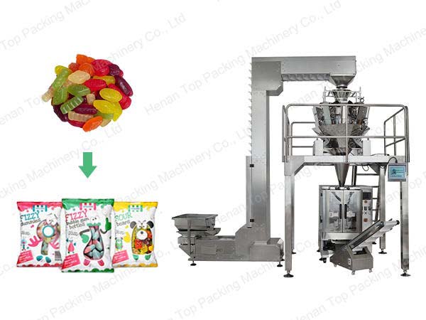 Candy packaging machine with multi-head weigher