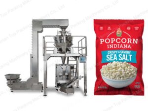 Multi-head packing machine is used for packing popcorn.