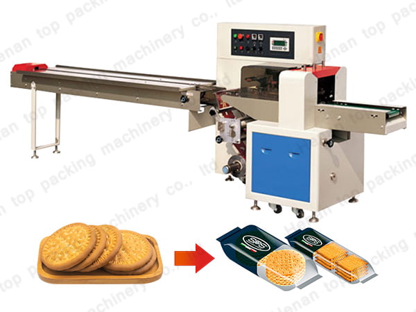 Biscuit packing machine can pack biscuit into pouches.