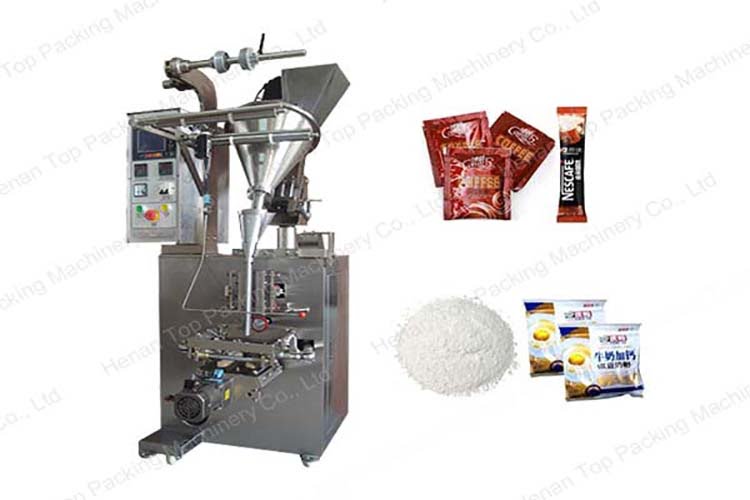 Powder packaging machine by pushing obliquely