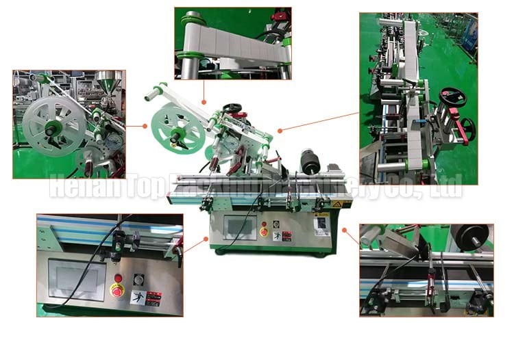 Estructura detallada de la máquina etiquetadora de superficies planas.